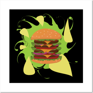 Big Burger Fast Food Graphic Abstract Artistic Double Burger Posters and Art